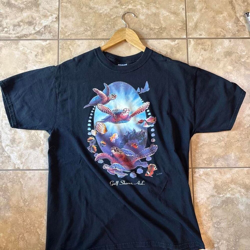 Vintage 2000s Gulf Shores Alabama Sea Turtle Nature Graphic Tee Large Jerzees